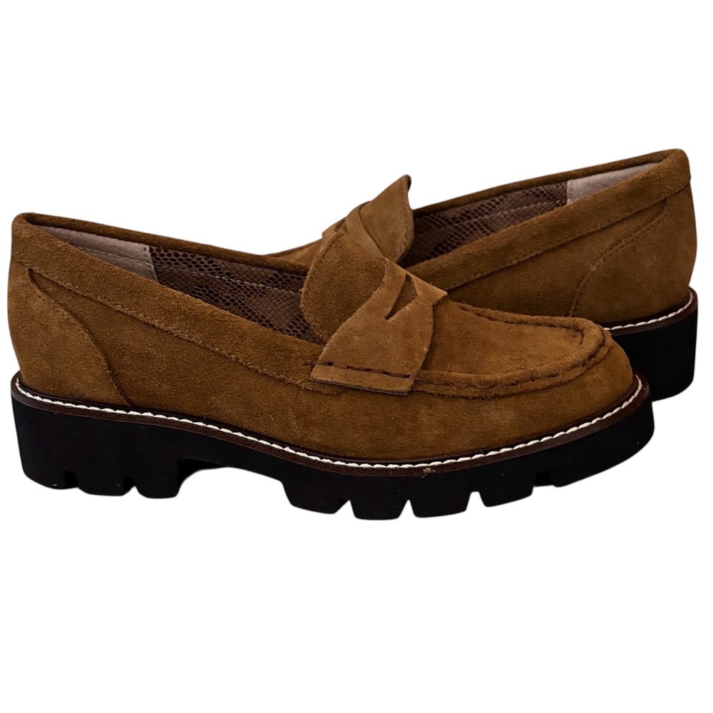 White Mountain Gunner Lug Sole Penny Loafers Size 6.M Brown Suede NWOT